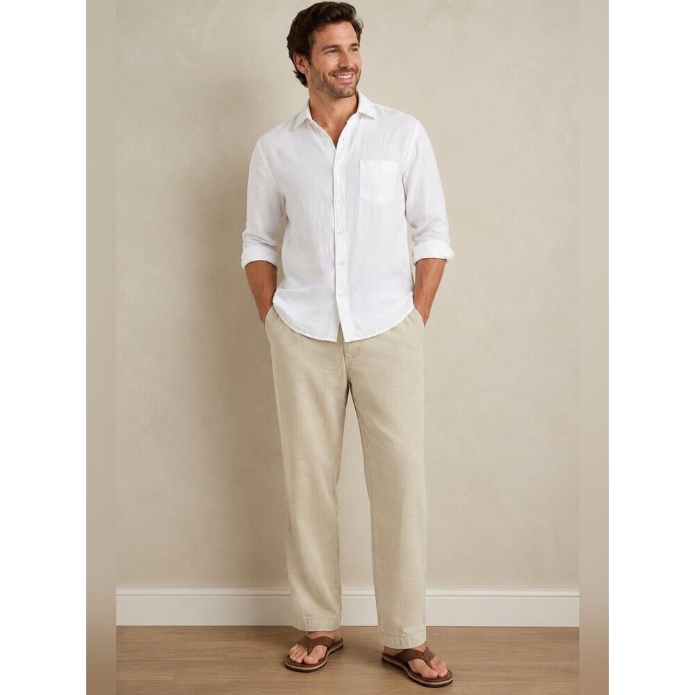 Tommy Bahama Relax Fit Linen Blend Pants Beige Coastal Resort Men Size 40 Beach